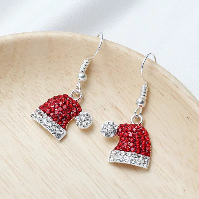 Elegant Crystal Christmas Earrings for Women featuring Santa Claus, Christmas Hat, Tree, and Elk Designs - Perfect Holiday Jewelry Gift for Girls 2019