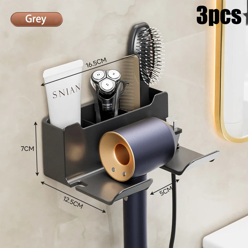 Wall-Mounted Hair Dryer Storage Rack - Multi-Functional Non-Perforated Bathroom Organizer