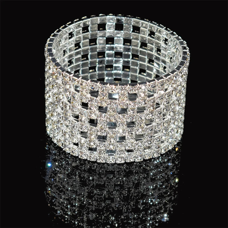 Bridal Rhinestone Bracelet Multi-Row Crystal Stretch Bracelet Wristband Stretchable Bracelet Gold Silver Plated Width Bracelet