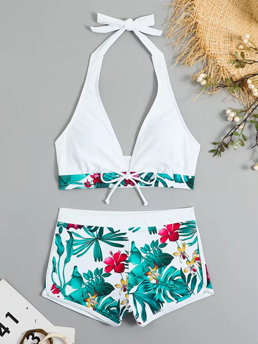 "Trendy 2024 High Waist Halter Bikini Set - Stylish Printed Women's Swimwear for Beach Fun!"