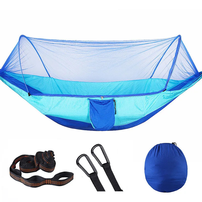 2022 Premium Double Nylon Parachute Hammock with Anti-Mosquito Net for Outdoor Camping - Quick Setup Design