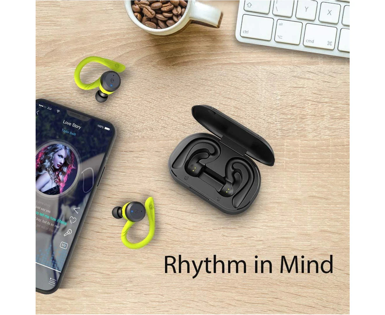 Sport Waterproof Wireless Bluetooth Earphones with Built-In Microphone-Green