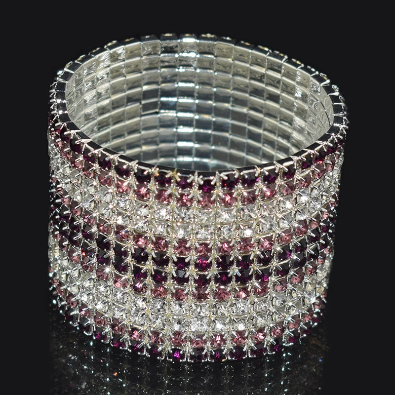 Bridal Rhinestone Bracelet Multi-Row Crystal Stretch Bracelet Wristband Stretchable Bracelet Gold Silver Plated Width Bracelet