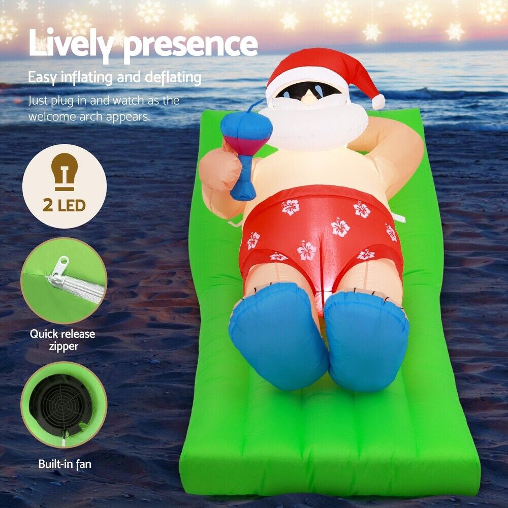 "Jingle Jollys 1.8M Inflatable LED Santa Bench - Festive Christmas Decoration for a Merry Holiday!"