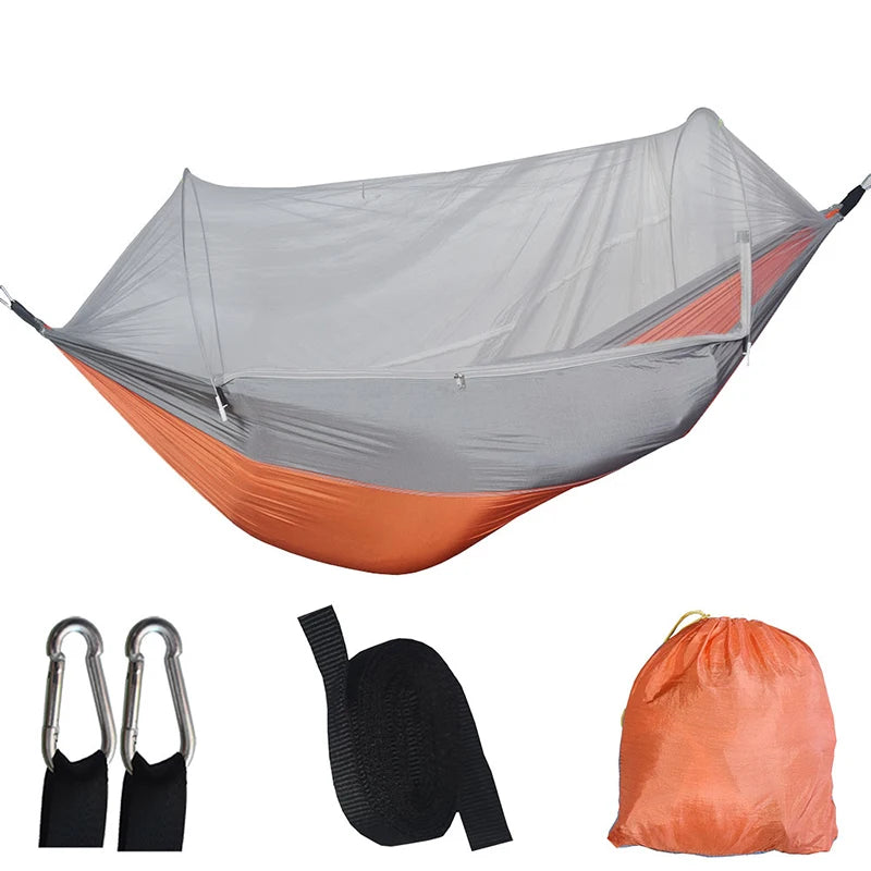 Lightweight Outdoor Camping Hammock with Mosquito Net - High Strength Parachute Fabric, 250x120cm Hanging Bed for Ultimate Comfort