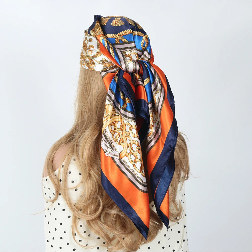 Silk Scarves Women Luxury Brand Summer Fashion Designer Head/Hair Scarf 90*90Cm Hijab Bandana Cheveux Foulard Femme 90X90CM