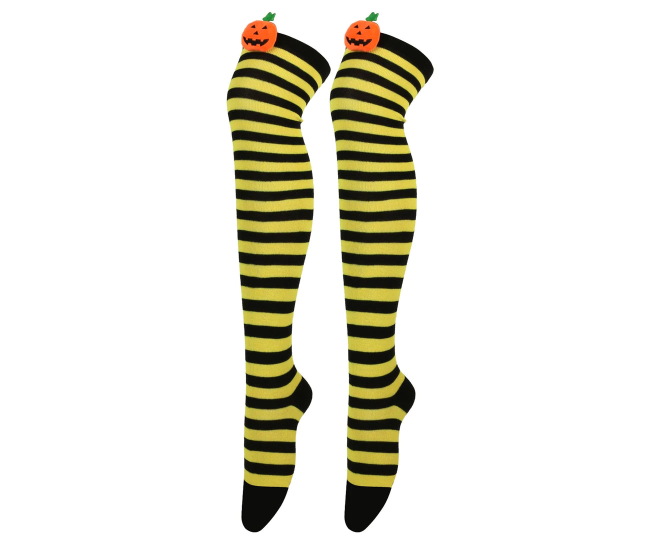 1 Pair Halloween Stockings over the Knee Pumpkin Striped Soft Keep Warm High Elasticity Solid Color Winter Thigh Socks for Halloween Party-Yellow - Yellow