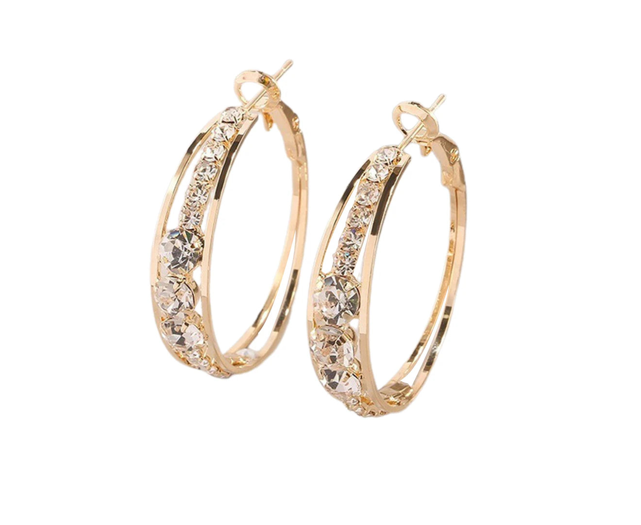 "Stunning Golden Hoop Earrings with Shiny Rhinestone Inlay - Perfect for Parties!"