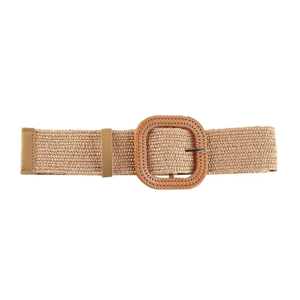 Fashion Women PP Straw Belt Bohemian Wide Elastic Waist Belt Braided Waistbelt Summer Casual Cloth Waistbelt Apparel Accessories